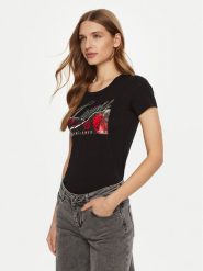 Guess T-Shirt W5RI03 J1314 Czarny Regular Fit. Czarne t-shirty damskie Guess, s, z aplikacjami, z bawełny, bez kołnierzyka, bez ramiączek. Za 129.99 zł.