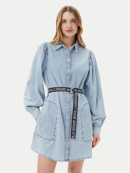 Karl Lagerfeld Jeans Sukienka jeansowa A2W13022 Niebieski Regular Fit. Niebieskie sukienki damskie Karl Lagerfeld Jeans, l, bez wzorów, z bawełny, bez kołnierzyka, bez ramiączek. Za 399.99 zł.
