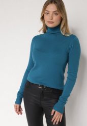 Niebieski Golf Sweter z Wiskozą i Kaszmirem Zailaya. Niebieskie swetry nierozpinane damskie Born2be, bez wzorów, z jeansu, bez kołnierzyka, bez ramiączek. Za 79.99 zł.