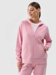 4F Bluza dresowa rozpinana z kapturem damska - różowa XS. Czerwone bluzy damskie 4F, xs, bez wzorów, z bawełny, sportowe, bez ramiączek, z kapturem. Za 159.99 zł.