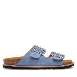 Klapki Pollini. Niebieskie klapki damskie Pollini, bez wzorów, bez obcasa, bez zapięcia. Za 609.99 zł.