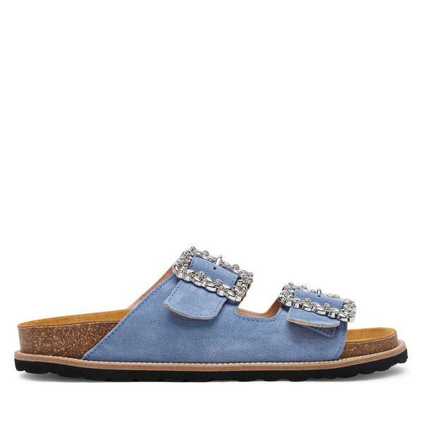 Klapki Pollini. Niebieskie klapki damskie Pollini, bez wzorów, bez obcasa, bez zapięcia. Za 609.99 zł.