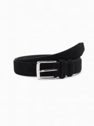 Jednobarwny męski pasek z naturalnego zamszu – czarny V1 OU-ACBE-0113 - S/M. Czarne paski męskie Ombre Clothing, ze skóry, eleganckie. Za 71.99 zł.