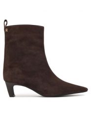 Tommy Hilfiger Botki Kitten Heel Suede Ankle Boot FW0FW09670 Brązowy ciemny. Brązowe botki damskie Tommy Hilfiger, bez wzorów, ze skóry, bez obcasa, na słupku, bez zapięcia. Za 699.99 zł.