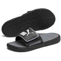 Klapki Puma Royalcat Comfort, Mężczyźni. Czarne klapki męskie Puma, bez wzorów, ze skóry ekologicznej, bez zapięcia. Za 290.00 zł.