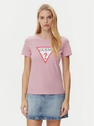 Guess T-Shirt W1YI1B I3Z14 Fioletowy Regular Fit. Fioletowe t-shirty damskie Guess, s, z aplikacjami, z bawełny, bez kołnierzyka, bez ramiączek. Za 89.99 zł.