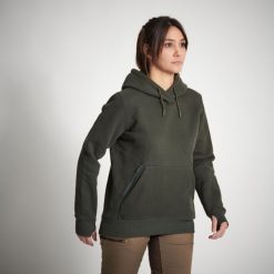 Bluza damska z kapturem. Zielone bluzy damskie SOLOGNAC, m, bez wzorów, z materiału, sportowe, bez ramiączek, z kapturem. Za 169.99 zł.