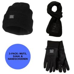 Zestaw termiczny Mężczyźni - Czapka/Rękawiczki/Szal - Czarny - S/M. Czarne rękawiczki męskie HEAT KEEPER, na zimę, bez wzorów, z materiału. W wyprzedaży za 167.20 zł.