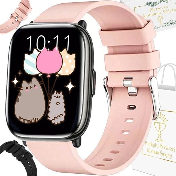 Zegarek na Komunię SMARTWATCH Rubicon RNCF31 pink/black. Czarne zegarki smartwatch Rubicon, bez wzorów. Za 209.70 zł.