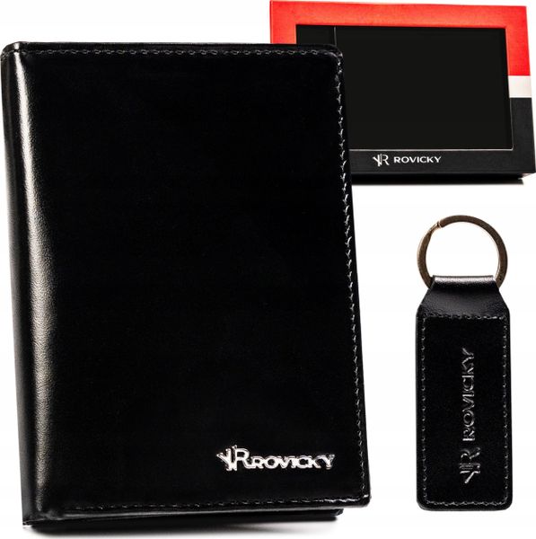 Rovicky Zestaw Prezentowy: Elegancki, Skórzany Portfel Męski I Brelok. Portfele męskie ROVICKY, bez wzorów. Za 121.95 zł.