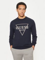 Guess Sweter M5RR02 Z3KI1 Granatowy Regular Fit. Niebieskie swetry męskie Guess, m, z aplikacjami, z bawełny, bez kołnierzyka, bez ramiączek. Za 229.99 zł.