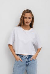 T-SHIRT PENNY BIAŁY L - Flawless. Białe t-shirty damskie Flawless, l, bez wzorów, z bawełny, eleganckie, bez kołnierzyka, bez ramiączek. Za 179.00 zł.