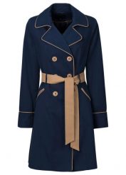 Trencz o poszerzanym kroju. Brązowe płaszcze damskie bonprix, bez wzorów, ze skóry, eleganckie, bez kołnierzyka, bez kaptura. Za 229.99 zł.