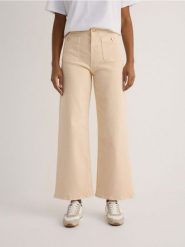 Jeansy culotte - beżowy. Brązowe jeansy damskie Reserved, bez wzorów, z bawełny. W wyprzedaży za 89.99 zł.