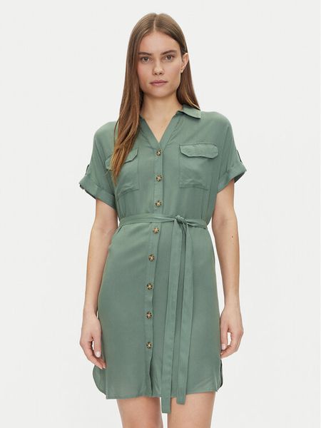 Vero Moda Sukienka koszulowa Bumpy 10325828 Zielony Loose Fit. Zielone sukienki damskie Vero Moda, m, bez wzorów, z wiskozy, bez kołnierzyka, bez ramiączek, koszulowe. Za 89.99 zł.