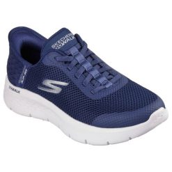 Buty sportowe Sneakersy damskie, Slip-Ins: GO WALK Flex - Grand Entry. Białe obuwie sportowe damskie Skechers, bez wzorów, bez zapięcia, trekkingowe, Skechers Sport. Za 349.99 zł.
