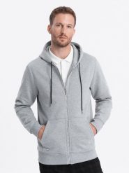 Bluza męska rozpinana z kapturem - szary melanż V3. Szare bluzy męskie Ombre Clothing, m, bez wzorów, z bawełny, bez ramiączek, z kapturem. W wyprzedaży za 39.99 zł.