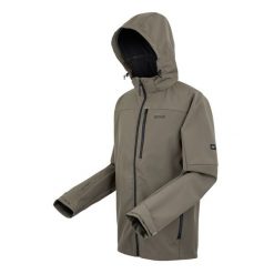 Kurtka turystyczna softshell Regatta Arana. Niebieskie kurtki męskie Regatta, m, bez wzorów, z materiału, z kapturem, trekkingowe. Za 331.40 zł.