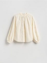 Koszula z haftowanym wzorem - złamana biel. Koszule damskie Reserved, l, bez wzorów, z bawełny, bez kołnierzyka, bez ramiączek. Za 149.99 zł.