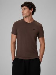 4F T-shirt regular gładki męski - brązowy XXL. Brązowe t-shirty męskie 4F, m, bez wzorów, z bawełny, bez kołnierzyka, bez ramiączek. Za 59.99 zł.