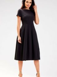 Sukienka Model A569 Black - awama. Czarne sukienki damskie Awama, do pracy, l, bez wzorów, z elastanu, biznesowe, bez kołnierzyka, plus size, bez ramiączek, midi. Za 278.53 zł.