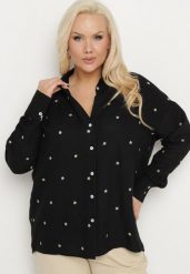 Czarna Bawełniana Koszula z Ozdobnym Haftem Edivielis. Czarne koszule damskie Born2be, xl, bez wzorów, z bawełny, eleganckie, bez kołnierzyka, bez ramiączek. Za 99.99 zł.
