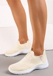 Beżowe Wsuwane Buty Sportowe z Elastyczną Cholewką Delillahe. Brązowe obuwie sportowe damskie Born2be, bez wzorów, z materiału, bez zapięcia. Za 49.99 zł.