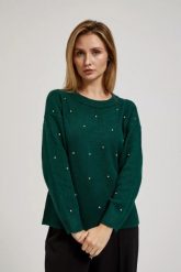 Sweter z cyrkoniami. Swetry nierozpinane damskie MOODO, l, bez wzorów, z elastanu, bez kołnierzyka, bez ramiączek. W wyprzedaży za 59.99 zł.