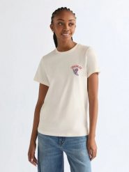 DAMSKA KOSZULKA WRANGLER SIGN OFF TEE WORN WHITE 112378332. Białe bluzki damskie Wrangler, xl, bez wzorów, bez kołnierzyka, bez ramiączek. Za 79.99 zł.