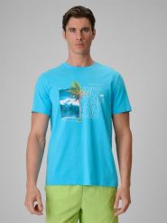 4F T-shirt regular z nadrukiem męski - niebieski XL. Niebieskie t-shirty męskie 4F, m, bez wzorów, z bawełny, bez kołnierzyka, bez ramiączek. Za 69.99 zł.