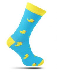 Skarpetki Casualowe, Turkusowo-Żółte w Kaczki, Kolorowe, Męskie -EM Men's Accessories. Niebieskie skarpety męskie Em men's accessories, bez wzorów, z bawełny. Za 29.99 zł.
