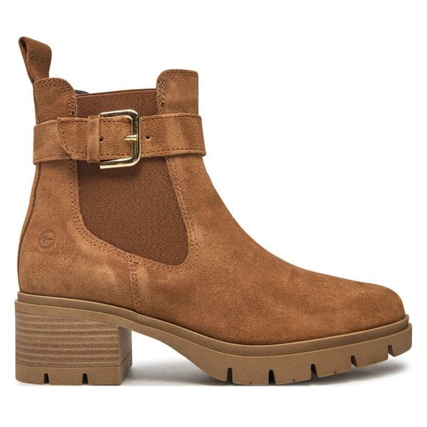 Botki Tamaris. Brązowe botki damskie Tamaris, bez wzorów, bez obcasa, na słupku, bez zapięcia. Za 359.99 zł.