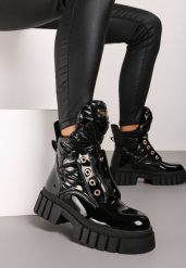 Czarne Botki Workery Lakierowane na Platformie Braliska. Czarne botki damskie Renee, na zimę, bez wzorów, z jeansu, eleganckie, bez obcasa, na obcasie, bez zapięcia. Za 59.99 zł.