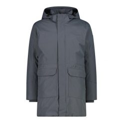 Kurtka parka z kapturem na zamek CMP. Szare parki męskie CMP, bez wzorów, sportowe, bez kołnierzyka, z kapturem. Za 678.30 zł.