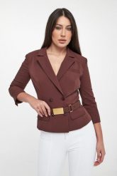 Żakiet dwurzędowy z paskiem ELISABETTA FRANCHI. Marynarki i żakiety damskie Elisabetta Franchi, bez wzorów, bez kołnierzyka, bez ramiączek. Za 2,509.00 zł.