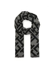 Tommy Hilfiger Szal Th Monogram Heavy Scarf AW0AW18051 Czarny. Czarne rękawiczki damskie Tommy Hilfiger, bez wzorów, z materiału. Za 329.99 zł.