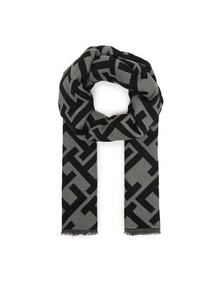 Tommy Hilfiger Szal Th Monogram Heavy Scarf AW0AW18051 Czarny. Czarne rękawiczki damskie Tommy Hilfiger, bez wzorów, z materiału. Za 329.99 zł.