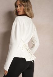 Biała Bawełniana Bluza z Ozdobnym Wiązaniem Fanarita. Białe bluzy damskie Renee, bez wzorów, z bawełny, casualowe, bez ramiączek, bez kaptura. Za 74.99 zł.