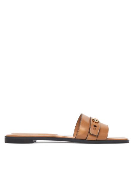 Tory Burch Klapki Romy Slide 183305 Brązowy. Brązowe klapki damskie Tory Burch, bez wzorów, ze skóry, bez obcasa, bez zapięcia. Za 1,529.00 zł.