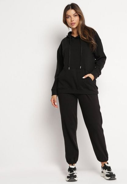 Czarny 2-częściowy Komplet Dresowy z Bluzą i Spodniami Ciprana. Czarne bluzy damskie Born2be, l, bez wzorów, z dresówki, bez ramiączek, z kapturem. Za 99.99 zł.
