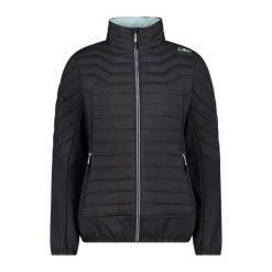 Damska kurtka hybrydowa CMP. Czarne kurtki sportowe damskie CMP, s, bez wzorów, z materiału, bez ramiączek, z kapturem, trekkingowe, primaloft. Za 605.95 zł.