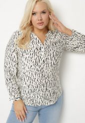 Jasnobeżowa Koszula z Wiskozą w Abstrakcyjny Print z Dekoltem w Serek Aretiava. Brązowe koszule damskie Born2be, xl, z aplikacjami, z jeansu, eleganckie, bez kołnierzyka, bez ramiączek. Za 69.99 zł.