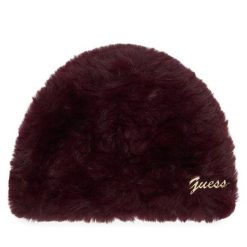 Czapka Guess. Czerwone czapki damskie Guess, na zimę, z aplikacjami. Za 214.99 zł.