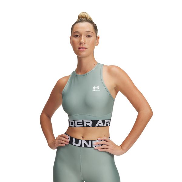 Top treningowy damski Under Armour Heat Gear Rib Tank. Zielone topy damskie Under Armour, s, bez wzorów, bez kołnierzyka, bez ramiączek. Za 79.99 zł.