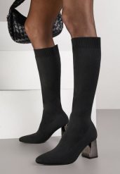Czarne Skarpetkowe Kozaki VICES na Metalicznym Słupku Naluna. Czarne kozaki damskie Born2be, bez wzorów, z jeansu, bez obcasa, na obcasie, bez zapięcia. Za 149.99 zł.