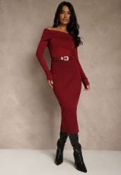 Bordowa Spódnica o Ołówkowym Kroju z Wiskozą z Paskiem i Rozcięciem Saweda. Czerwone spódnice damskie Renee, na co dzień, m, bez wzorów, z wiskozy, eleganckie, midi, ołówkowe. Za 79.99 zł.