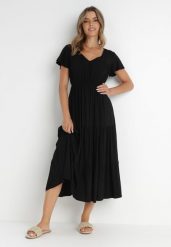 Czarna Sukienka z Wiskozy o Rozkloszowanym Kroju Folky. Czarne sukienki damskie Born2be, na co dzień, l, bez wzorów, z wiskozy, eleganckie, bez kołnierzyka, bez ramiączek, midi, rozkloszowane. Za 69.99 zł.
