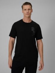 4F T-shirt regular z nadrukiem męski - czarny XL. Czarne t-shirty męskie 4F, m, bez wzorów, z bawełny, bez kołnierzyka, bez ramiączek. Za 49.99 zł.