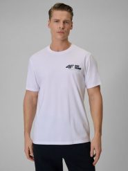 4F T-shirt regular gładki męski - biały XL. Białe t-shirty męskie 4F, m, bez wzorów, z dresówki, bez kołnierzyka, bez ramiączek. Za 69.99 zł.