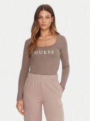 Guess Bluzka O5RI00 KBBU1 Beżowy Regular Fit. Brązowe bluzki damskie Guess, m, z aplikacjami, z bawełny, bez kołnierzyka, bez ramiączek. Za 131.99 zł.